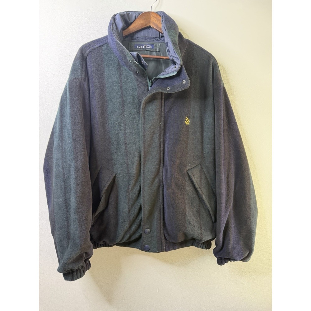 Vintage Nautica Jacket Mens Green Reversible Hooded Windbreaker 90s